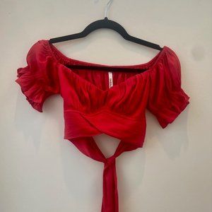 Red Crop Wrap Top by Indikah - Size XS